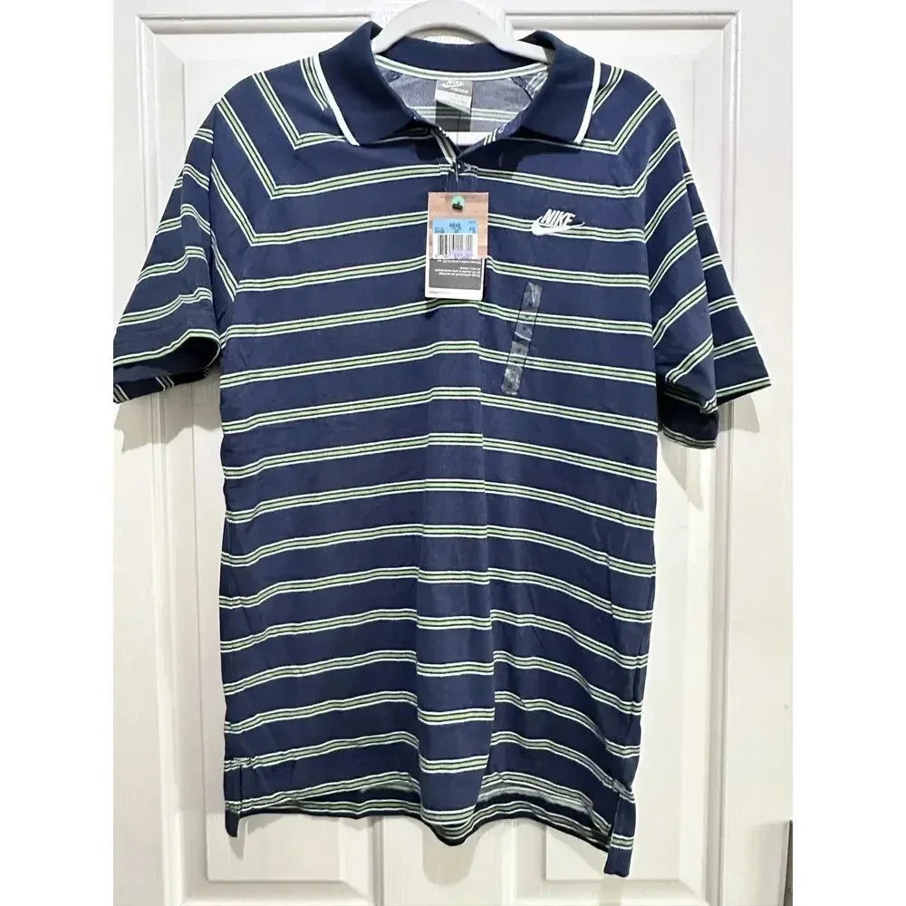 NWT Nike Golf Blue Short Sleeve Striped Dry-Fit Polo Shirt Size Medium